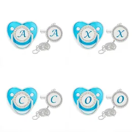 Baby Luxury Blue Pacifier Name Initials Personalized Pacifiers Chain Clip Set Toddler Newborn Nipple Baby Shower Gifts