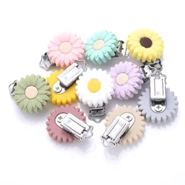 Teethers Toys 3Pcs Round Flowers Silicone Pacifier Clips Food Grade DIY Baby Teether Soother Nipple Chain Chew Toy Dummy 230822