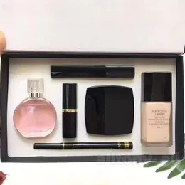high brand makeup set 15ml perfume lipstick eyeliner mascara liquid foundation 6 in 1 with box Lips cosmetics kit for women gift