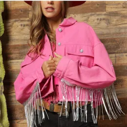 Womens Jackets Tassels Women Sequin Fringe Jacket Autumn And Winter Washed Edge Pressed Diamond FivePointed Star Coat 230822