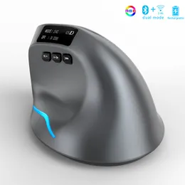 Möss Bluetooth Vertical Wireless Mouse med OLED -skärm USB RGB Uppladdningsbar för dator bärbara surfplattor Ergonomics Gaming 230821