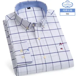 Men's Casual Shirts 2023 oxford moda masculina 100 fino manga longa casual cor xadrez listra vestido formal camisa 230822