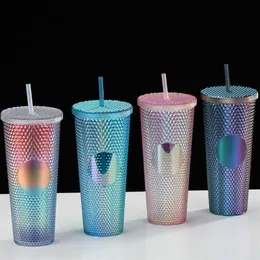 710ml 24oz Personalized Starbucks Mugs Iridescent Bling Rainbow Studded Cold Cup Custom Water Bottle Whole GiftU072239p
