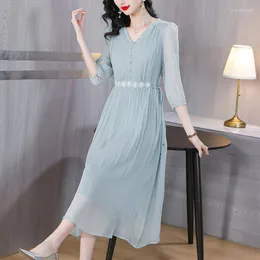 Casual Dresses Real Silk Dress 2023 Women's Senior Sense Luxury International Brand Summer Voly Mulberry Long kjol