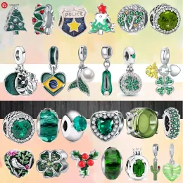 925 silver beads charms fit pandora charm 925 Bracelet Green Zircon Positioning Buckle House Glass charms set Pendant DIY Fine Beads Jewelry