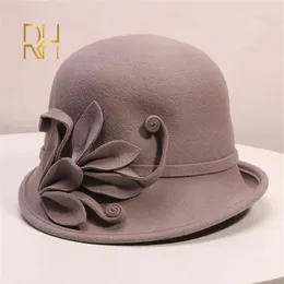 Donne Hat Hats Autumn and Winter Party Formale Fedora Hat Inghilterra Lady Fashion Flower Coche Wool Cap irregolare RH318D