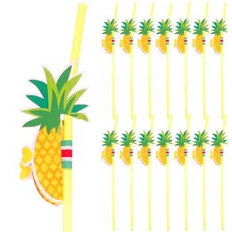 Disposable Cups Straws 50 Pcs Pineapple Bulk Drinking Tropical Plastic Hawaiian Cocktail Party Decorative Child