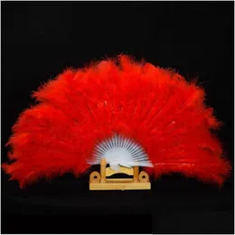 Andra evenemangsfestartiklar Showgirl Feather Fans Folding Dance Hand Fan Fancy Costumes For Women 13 Colors Fast F1624 Drop Delivery DH1E0