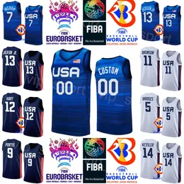 Stampa Coppa del mondo di basket USA 11 Jalen Brunson Maglie 15 Austin Reaves 10 Anthony Edwards 7 Brandon Ingram 6 Cameron Johnson 8 Paolo Banchero 5 Mikal Bridges Sport