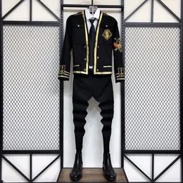 Men's Suits Blazers Spring And Summer Black Suit Slim Embroidered British Jacket With Pencil Pants Twopiece G689 230822