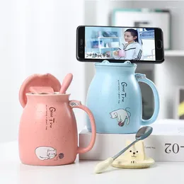 Tazze tazze in ceramica cartone animato ragazza carina tazza con cucchiaio copertina per la colazione profumata per latte per latte per telefono cellulare