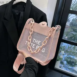 Totes FUNMARDI Summer Mesh Transparent Bags For Women 2023 Beach Jelly Bag Letter Shoulder Messenger Bag Chain Handle Handbag WLHB3324 HKD230822