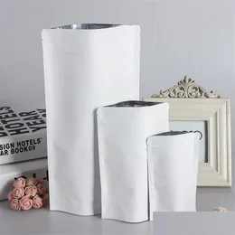 Present Wrap Stand Up White Kraft Paper Aluminium Foil Bag dragkedja Doy Pack Packaging Pouch Food Tea Snack Återställbara väskor Partihandel LZ0504 DHDSQ