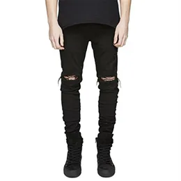 Longbida smal fit rippade jeans män hi-street mens oroliga denim joggers knähål tvättade förstörda jeans2738