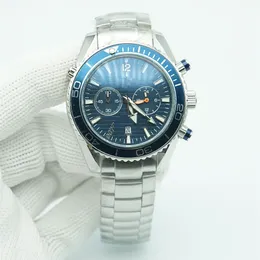 Planet Meter Limited Blue 007 Dial Watch 44 -мм кварцевый хронограф Ocean Diver 600M Отерянную сталь Спортивные Морские Смотри 250T