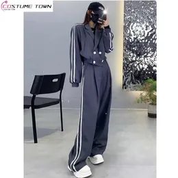 Kvinnors tvåstycksbyxor Spring och Autumn Suit Women's Fashion Casual Coat High midja Slim Wide Leg Pants Elegant Women's Two-Piece Set 230822