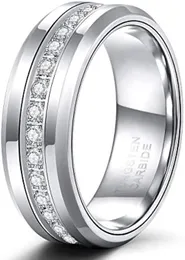 8mm herrar Tungsten Bröllopsband med kubik zirkonia Eternity Ring CZ inlagd svart silver volfram karbierade ringar högpolsk storlek 7-13