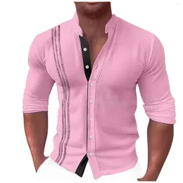 Camisas casuais masculinas Designer primavera de linho de algodão de algodão de linho sólido de manga comprida homens soltos