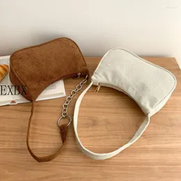 Evening Bags 2023 Fashion Vintage Women Handbags Corduroy Underarm Bag Casual Shoulder Solid Color Zipper Female Handbag