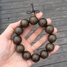 Gold Silk Nanmu Shen Xiang Yin Wood Wu Mu Buddha Beads Men's 20mm Old Material Armband Bangle2610