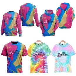 Herrtröjor tröjor jag är kenough merch tie dye hoodie överdimensionerade män/kvinnor pullover hooded casual jag är tillräckligt 3d tryckt t-shirt topp cosplay kläder 230821