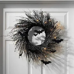 Outra festa de eventos fornece grinaldas de Halloween para a porta da frente Illuminated Christmas Garland Black Bat Rattan Wreath Halloween Decorações para os acessórios de festa em casa 230821