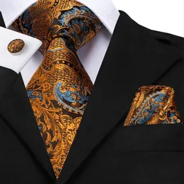 Boyun bağları merhaba kravat 100 ipek lüks erkekler çiçek siyah altın paisley kravat cep kare manşetleri set erkeklerin düğün kravat 230822