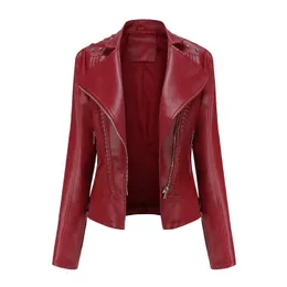 Womens Leather Faux Punk Rivet Rivet Jacket Spring Autumn Turndown Collar Slim Casual Ladies Soft Moto Biker Abbigliamento 230822 230822