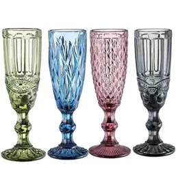 Vintage Colorful Goblet Champagne Wine Glasses Cup Tail Whiskey Cups Crystal Sculpture Juice Beer Glass 150ml s