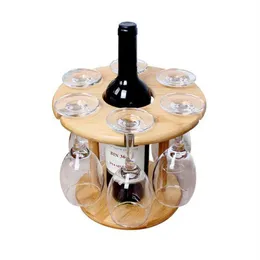Preference -Wine Glass Holder Bamboo Tabletop Wine Glass Drying Racks Camping for 6 Glass and 1 Wine Bottle288W
