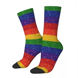 Skarpetki męskie śmieszne szalone skarpetki dla mężczyzn Faux Glitter Rainbow Hip Hop Harajuku LGBTQ Pride Happy Wzor