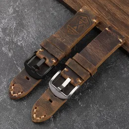 Bänder handgefertigt zu sehen, die erste Schicht Cowhide Leder Watchband 20 22 23 24 mm dunkelbrauner Vintage gebürstet verdickter Herrenarmband 230821