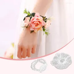 Link Bracelets 8pcs Elastic Pearl Wrist Corsage Bands DIY Wristlets Wedding Wristband Accessories For Bride Flower Beach Party