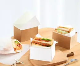 panini in carta all'ingrosso Kraft Scatola che avvolge la scatola spessa toast al pane al pane imballaggi Burger Burger Teatro vassoio SN4474 LL