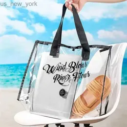 Totes Transparent Beach Bag Large Capacity Portable Shoulder Jelly Bag PVC Waterproof Travel Storage Swimming Bag Wash Bag HKD230823