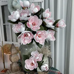 Fiori decorativi ghirlandesmate 3 teste Magnolia ramo vintage artificiale casa decorazione del matrimonio decorazione autunnale fiore di fiori verde artificiales 230822
