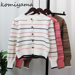 Kvinnors tröjor Komiyama singelbröst stripe cardigans femme liten doft tröja höstkläder söta mjuka stickade toppar 230822