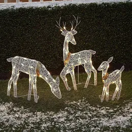 Andra evenemangsfestleveranser 3st Iron Art Elk Deer Christmas Garden Decoration With LED Light Glowing Glitter Reindeer Xmas Home Outdoor Yard Ornament Decor 230821