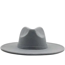 Chapéus de aba larga Fedora Hat for Women Solid Color Wool Felt Men outumn Winter Panamle Gamble Gray Jazz Cap223d