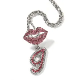 Hip Hop Charm Lip Clasp A-Z Letter Pandants Necklace Alloy 18k Gold Plated Zircon Jewelry