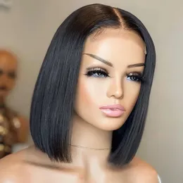 HD Glueless Short Straight Bob Wig 4x4 Stängning Wig Spets Front Human Hair Wigs For Women Pre Plocked Remy Lace Frontal Bob Wigs