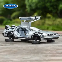 Diecast Model Car Welly 1 24 DMC-12 Delorean Time Machine tillbaka till den framtida bilen Static Die Cast Vehicles Collectible Model Car Toys 230821