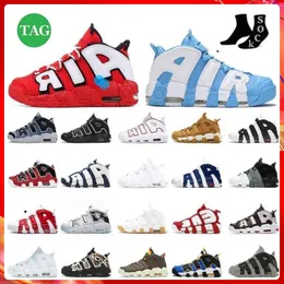 Universidade Blue Basketball Shoes Mais Uptempos Women Mens Mens Sports HOOP Pack Premium Wheat White Varsity Red Sneakers Black Tamanho 36-45 Trendy