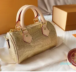 Golden Mini Bag Women Mulheres Cruz Body Hand Bolsa de ombro impressão Lady Lady Flower Tote Bag Sacal de lona Oxidado Hardware de couro zíper