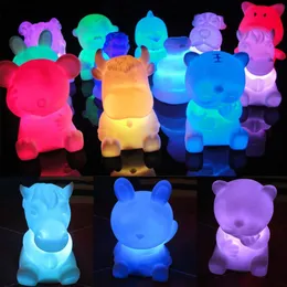 Decorative Objects Figurines Led Night Light Animal Chinese Zodiac Shaped LED Flashing Color Changing Bedside Lamp Room Decor Gift 230822