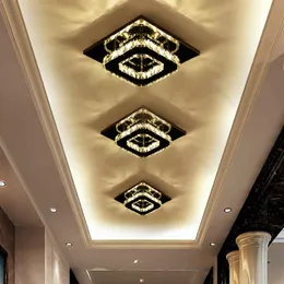 Luzes de teto de corredor de cristal quadrado preto Lâmpada de entrada do corredor Lâmpada de teto LED moderno Lâmpadas de varanda criativa Luzes de luminária169L