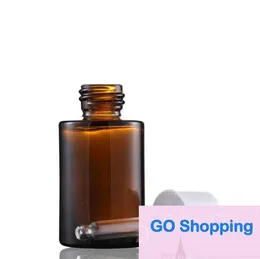 30ml Flat Shoulder Frosted Clear Amber Glass Round Essential Oil Serum Bottle With Glass Dropper for cosmetics essence Classic