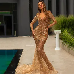 Lüks Denizkızı Gece Elbise Boncuk Sequin Prom Dresses Robe De Soiree Seksi Uzun Kollu Balo Partisi Gowns Tweetheart 2024