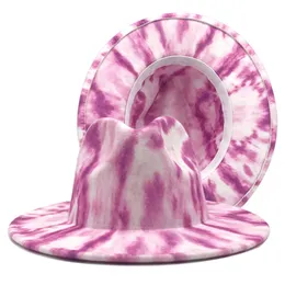 2021 New Fashion Double Side Tie Dye Wide Brim Wool Felt Jazz Fedoras Hats Gentleman Elegant Panama Trilby Caps Top Hat2802