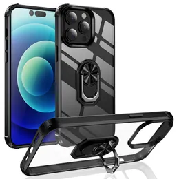 Magnetic Car Mount Clear Phone Cases For iPhone 14 11 12 13 Pro Max Dual Layer Soft TPU and Hard PC Shockproof With Ring Holder Cover Fit XR XsMax SE 5G 6s 7 8Plus